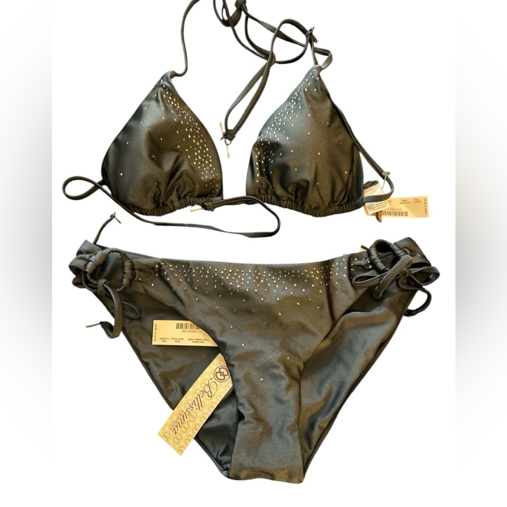 Bellissima SIZE X-LARGE grey/blue Bikini Triangle Top & Toe Bottom NWT